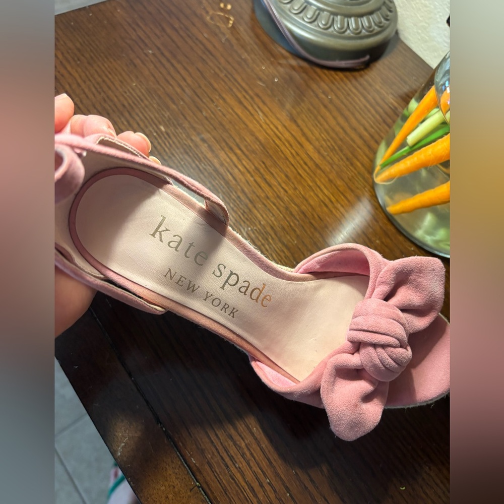 kate spade pink suede knotted espadrille wedge sandals - Picture 5 of 6